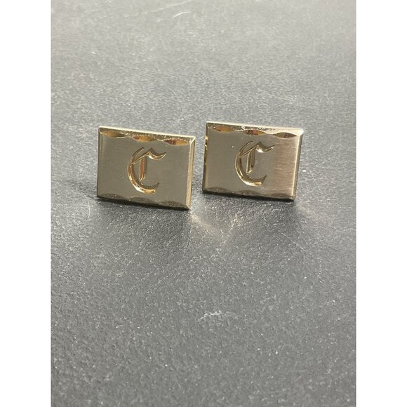 Gold-Plated "C" Initial Rectangular Cufflinks - Picture 1 of 2